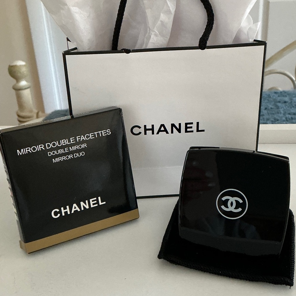 CHANEL Black Compact Mirror Duo with Box & Gift  Bag